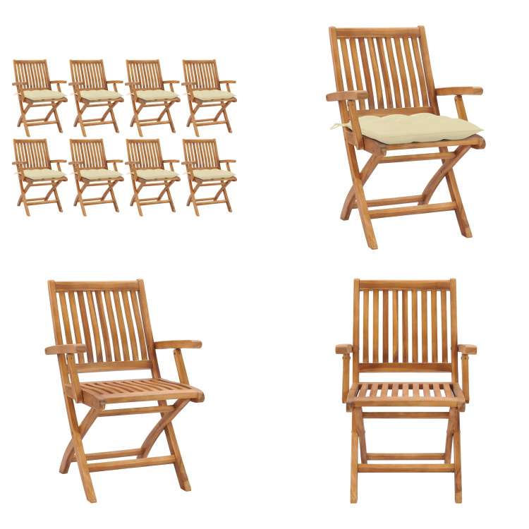 vidaXL Klappbare Gartenstühle mit Kissen 8 Stk. Massivholz Teak - Gartenstuhl - Gartenstühle - Holzstuhl - Holzstühle