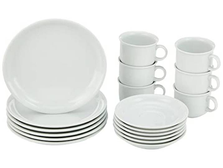 Thomas Trend Kaffeeservice – 18 teilig für 6 Personen, Kaffeeset aus Porzellan, Kaffeetassen Set mit Untertasse, Weiß