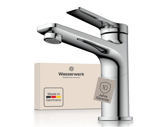 Waschtischarmatur WASSERWERK WT 12 , silber (chrom), B:5cm H:15,5cm T:17cm, Messing, Armaturen, Waschtischarmatur, inkl. Popup, wassersparend