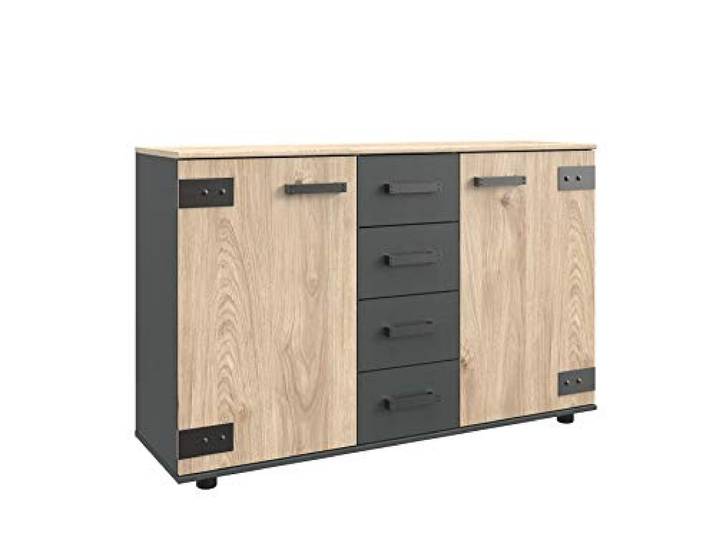 Wimex German Malmo Kommode Kommode Kommode Kommode Kommode mit 4 Schubladen und 2 Türen Silber Eiche Grau