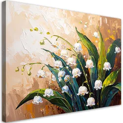 LEINWANDBILD Blumen Maiglöckchen auf beigem Hintergrund Imitation von Farbe 60x40cm