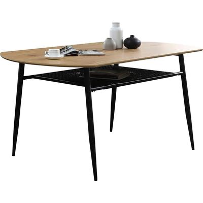 Esstisch SALESFEVER "Familienfreundlicher Tisch", schwarz (natur, schwarz, schwarz, natur, schwarz), B:160cm H:76cm T:90cm, Tische, Rechteckiger Esstisch Esstisch, Stilvolle Ablage aus Metall und Polyrattan