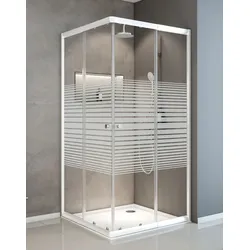 Schulte  ExpressPlus  Sunny  Eckeinstieg  4-teilig  mit  Schiebetüren  750-900  mm  -  Alpinweiß  -  Glas  "Dekor  Querstreifen"