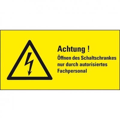 Aufkleber I Warn-Kombischild Achtung! Öffnen des..., RoHS konform, Folie, selbstklebend, 74x37mm, ASR A1.3, DIN EN ISO 7010 W012