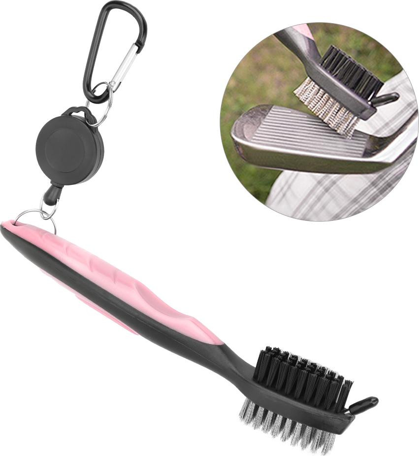 Gistuch Multifunctionele golfclub-reinigingsborstel met nylon en staal, Roze