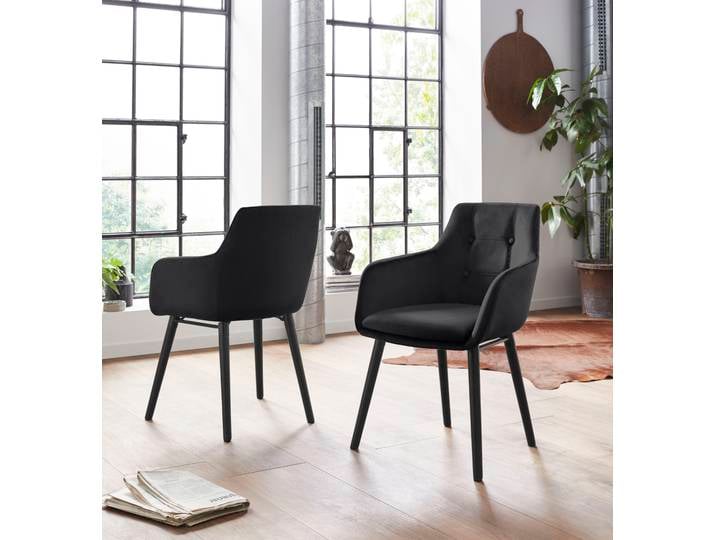 Armlehnstuhl, Schwarz, 59x79x55 cm, Velours, Gepolstert, Klassisch, Home-affaire