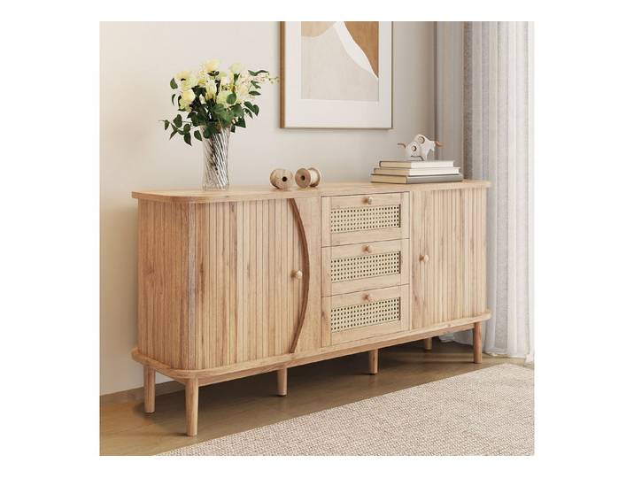 IDEASY Sideboard Rattan-Kommode mit Schiebetüren & verstellbaren Böden, Kommode mit Schiebetüren & verstellbaren Böden