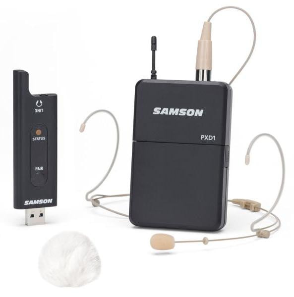 Samson XPD2 draadloos systeem met headset-microfoon en windbescherming, wit