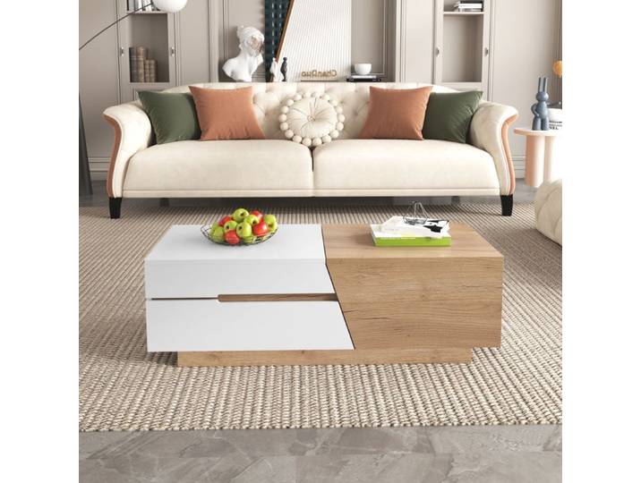 Table basse salon avec rangement extensible1 tiroir et compartiment Meuble salon moderne120x50x37.5cm Blanc