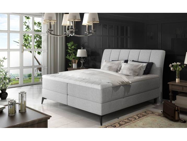 JVmoebel Boxspringbett Hotel Doppelbett mit gepolstertem Rahmen in Rosa und Edelstahlfüßen (1-St)