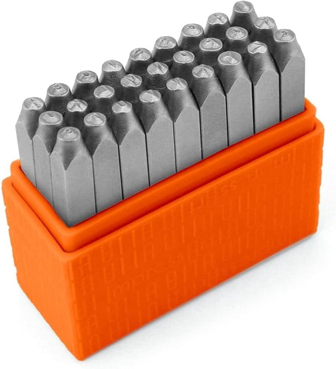Metalen stempelset met compleet alfabet voor het bewerken van metaal, 2.5 mm