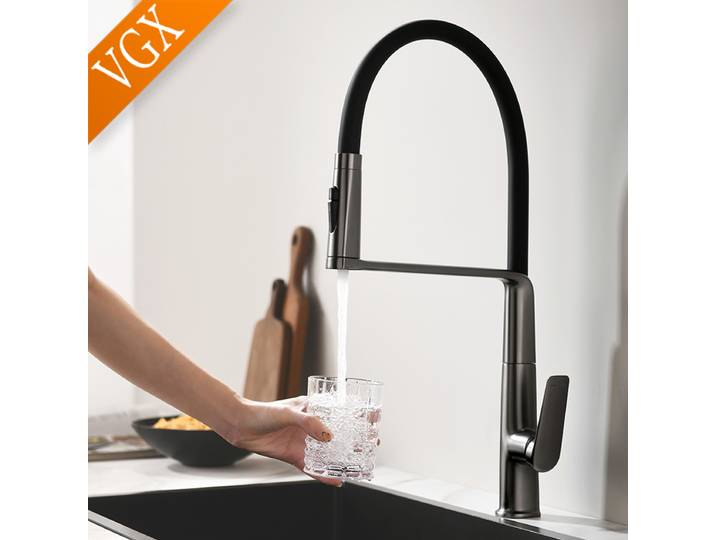 VGX robinet de cuisine robinets d'évier robinets de pulvérisation en caoutchouc extractible mélangeur de cuisine rotatif robinet d'eau grue chaude et froide or Rose