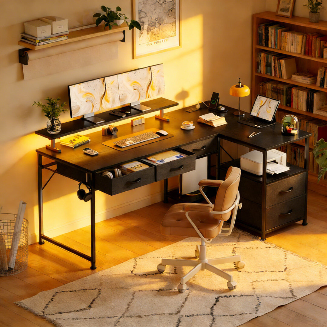 Inbox Zero Steel Computer Desk Black 91.4cm H X 140cm W X 80cm D