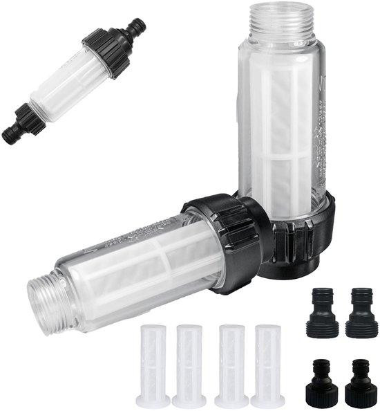 Tuinslangwaterfilter van 3/4 inch met 4 filterstanden en 4 snelsluitkoppelingen, transparant plastic