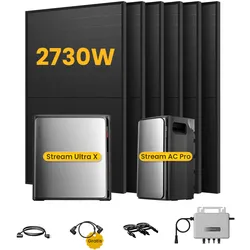 EcoFlow Stream Ultra X, Solaranlage mit Speicher, mit 6 x 455W Bifazialen Solarmodulen, by Powerness - Stream Ultra X + Stream AC Pro | 5760Wh / ohne Zubehör / Standardversand