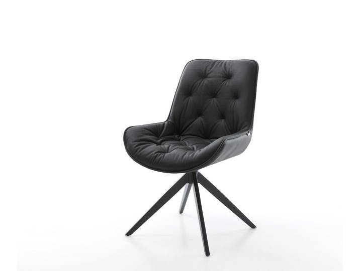 Esszimmerstuhl Taimi-Flex Echt-Leder Schwarz Kreuzgestell breit Schwarz, Esszimmerstühle