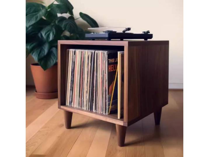 Armoire de rangement pour tourne-disque en bois massif, grande capacité, étagère de rangement pour disque vinyle, armoire latérale de canapé, support de tourne-disque