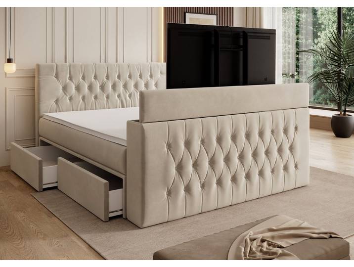 PROMETO Möbel Boxspringbett CHESTER mit TV-Lift und Schubladen, 7-Zonen-Matratze, 180x200 cm