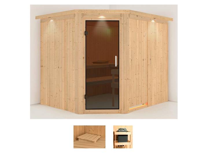 Sauna KARIBU Marit , beige (naturbelassen), ohne Ofen, (ohne Ofen), Saunen, Sauna, ohne Ofen