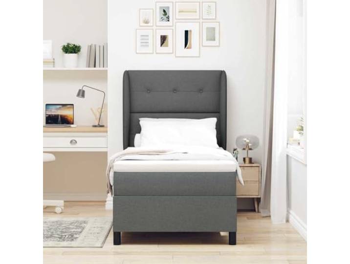 KTHLBRH Einzelbett dunkelgrau 80 x 200 cm mit Matratze Verstellbares Kopfteil, Holzrahmen, inklusive Topper, modernes Design