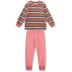 Sanetta Mädchen Schlafanzug, lang - Kids, Streifen, Frottee Orange/Weiß/Blau / 116