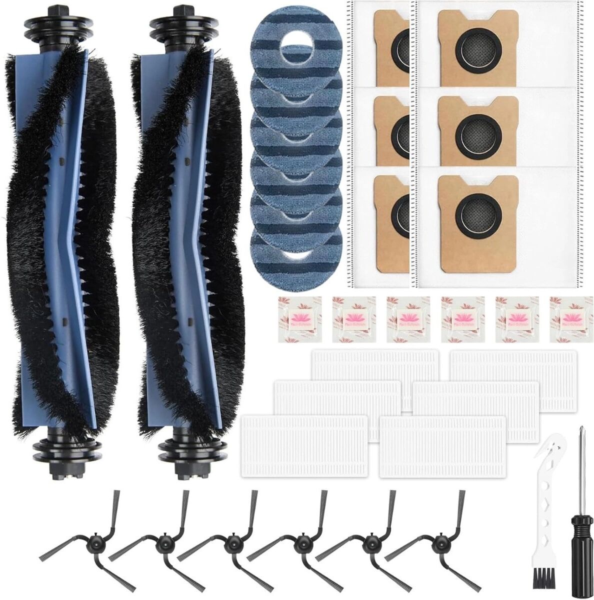 INF Kit accessoires 34 pièces Pure Realm compatible avec Eufy Omni C10 - 2 brosses principales, 6 brosses latérales, filtres,