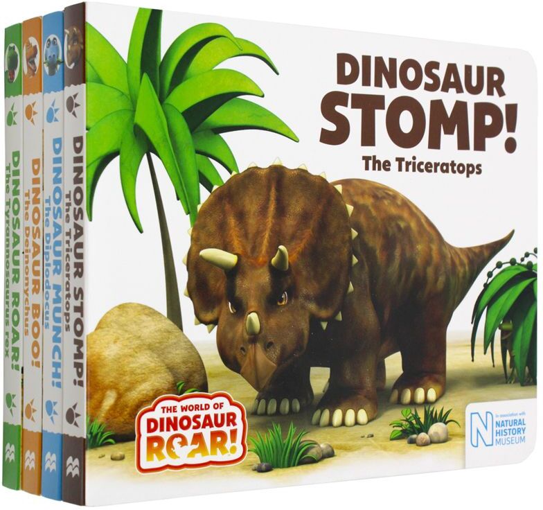MACMILLAN Dinasour Books, World of Dinosaur Roar Book Series - Kids Book Collection Set 1-4 (Dinosaur Roar, Dinosaur Boo, Dinosaur Munch, Dinosaur Stomp)