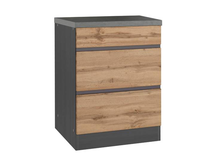 Kochfeldumbauschrank, Graphit/Eiche Wotan, 60x86x60 cm, Holzwerkstoff, 2 Schubladen, Held-Möbel