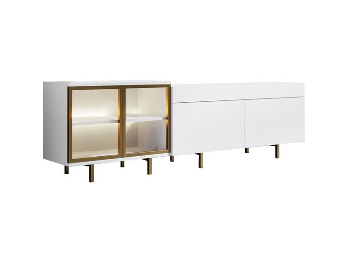 TV-Möbel Georis Weiss/Gold Holzwerkstoff B 190 cm - TV-Möbel