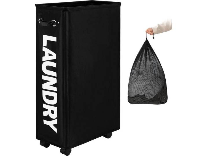 Wäschekorb mit Rollen 73.5 cm Schwarz, 23.5x73.5x40.5 cm, Haushalt & Reinigung, Wäschepflege, Wäschekörbe & Wäschetonnen