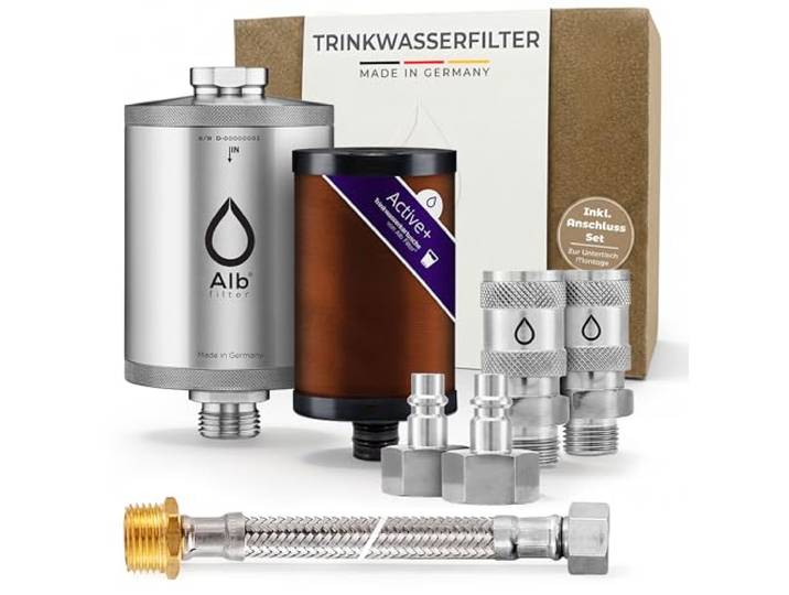 Alb Filter UNTERTISCH ACTIVE PLUS Wasserfilter Küche Edelstahl Natur Gegen Schadstoffe & Kalk, Keimsperre bis 0,7 µm, Untertischfilter Küche, Made in Germany
