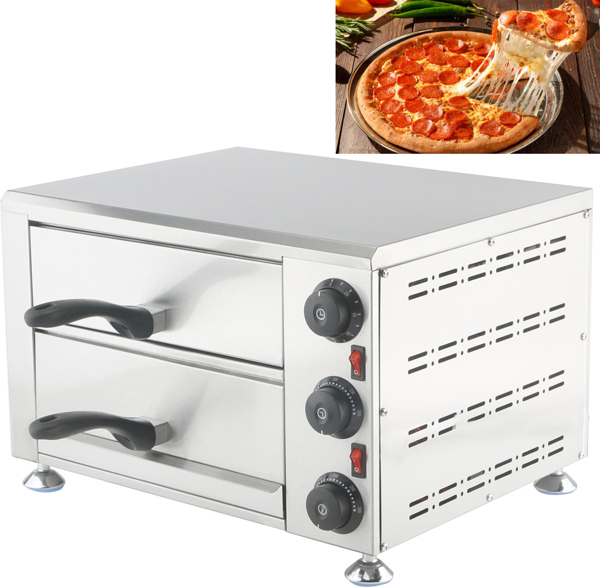 Professionele elektrische pizzaoven met 2 compartimenten, 1750W, model FY-EP-5
