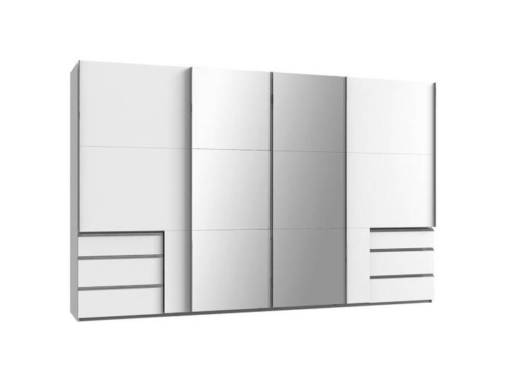 Schwebetürenschrank m. Spiegel + Laden 350cm Level 36A, Weiß