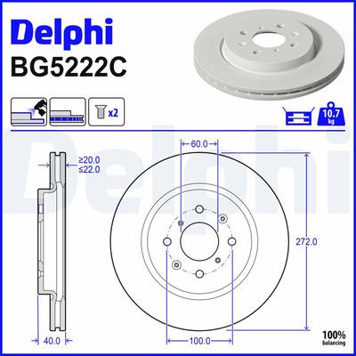 DELPHI Bremsscheibe bg5222c 272mm 22mm für Suzuki