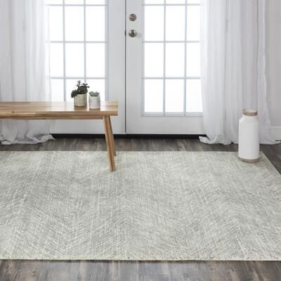 NAVATEXTURA Trace Grey and Ivory Geometric Hand-tufted Wool Rug