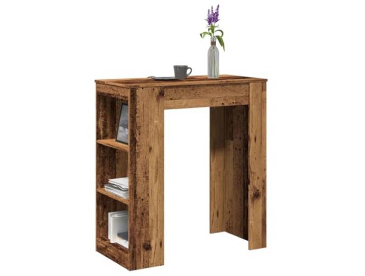 HEFZGDB Bartisch mit Regal Altholz-Optik 95x47x103,5 cm Holzwerkstoff, 3 Fächer für Stauraum, Küchenhochtisch mit Wandhalterung, langlebiges Wohnzimmermöbel für Essbereich