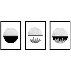 POSTER Set mit 4 Nordischer Weltraum und Berge A4 Schwarzer Rahmen
