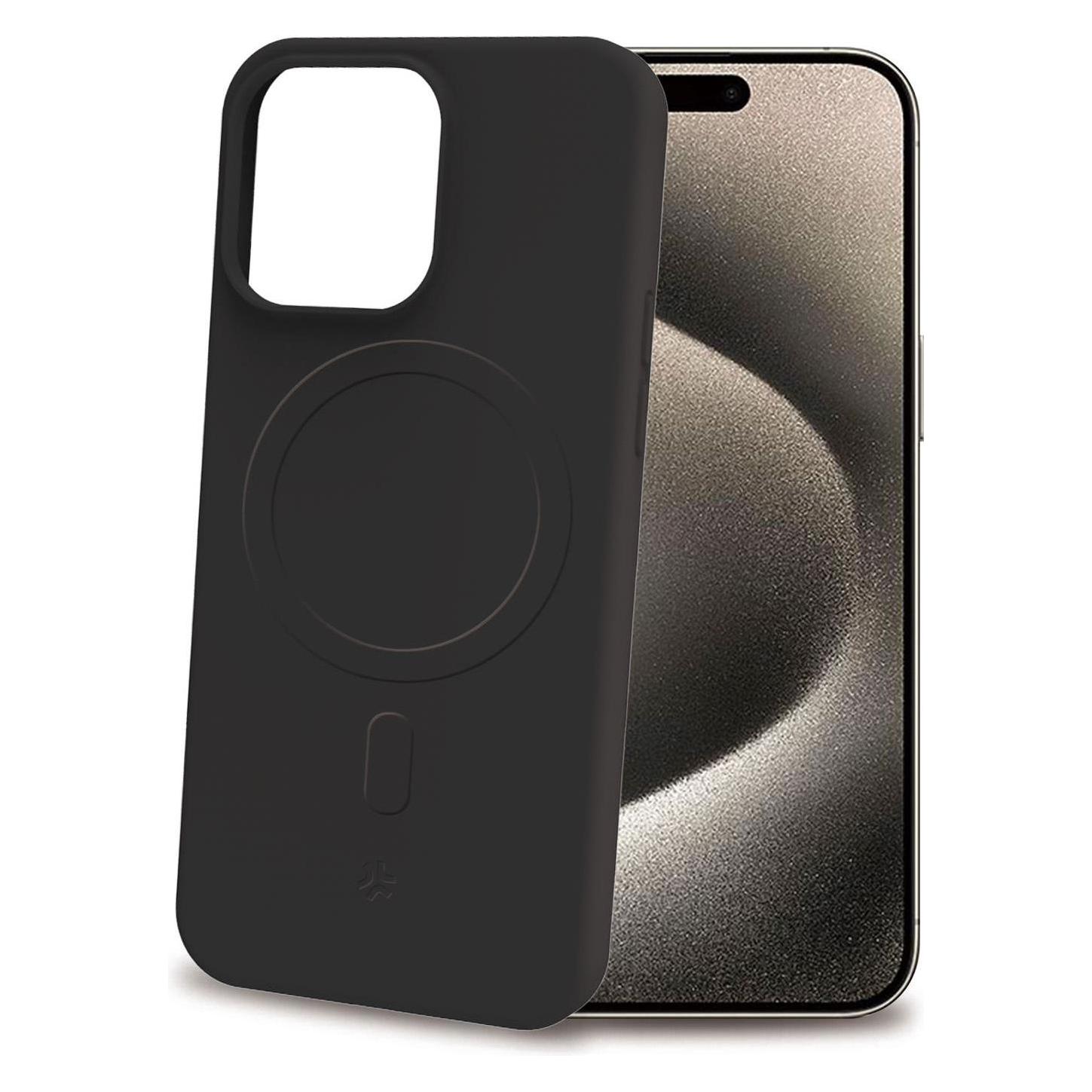 Celly Cromomag Weiche Gummihülle MagSafe kompatibles iPhone 15 Pro Max Schwarz (Apple iPhone 15 Pro Max) (CROMOMAG1111BK)