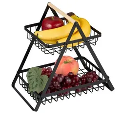 Relaxdays Obstkorb Etagere 2-stöckig Hellbraun,Schwarz