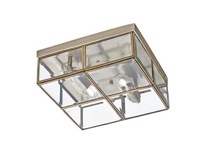 Plafonnier carré 25 cm\, en laiton antique et verre
