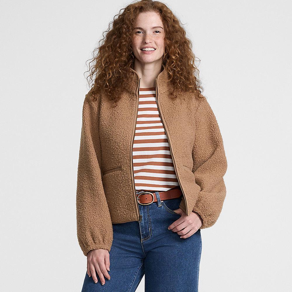 Bouclé-Fleecejacke, Damen, size: regular, Braun, Polyester, by Lands' End