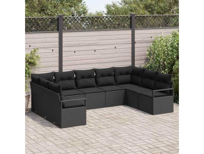 Wetterfestes Poly Rattan Sofaset für Terrasse und Garten 9 teilig Schwarz 9-teiliges Poly Rattan Sofa Set mit Kissen Schwarz Gartenmöbel Set für Terrasse Balkon Outdoor Lounge Wohnlandschaft