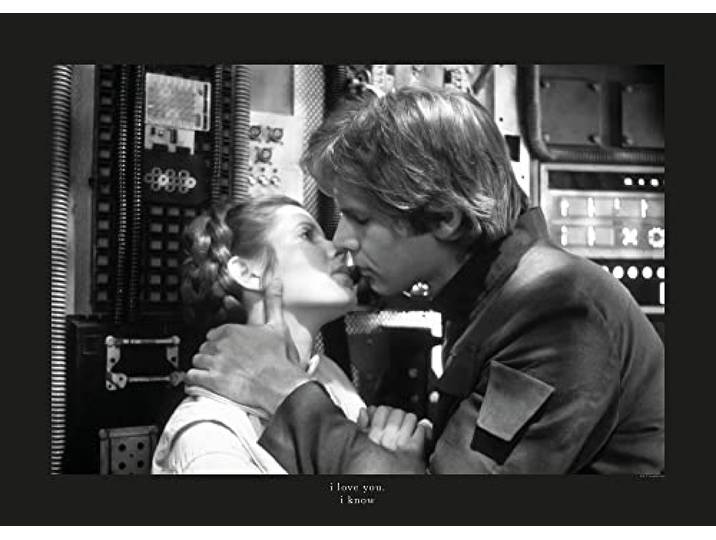 Komar Star Wars Classic Leia Han Kiss Quote - Größe: 70 x 50 cm, Wandbild, Poster, Kunstdruck (ohne Rahmen)