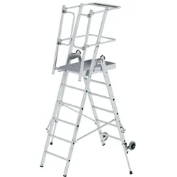 PROREGAL Plattformleiter FlexxStep | 6 Sprossen | inkl. beidseitigem Handlauf | Aluminium | Rutschsichere Leiterschuhe