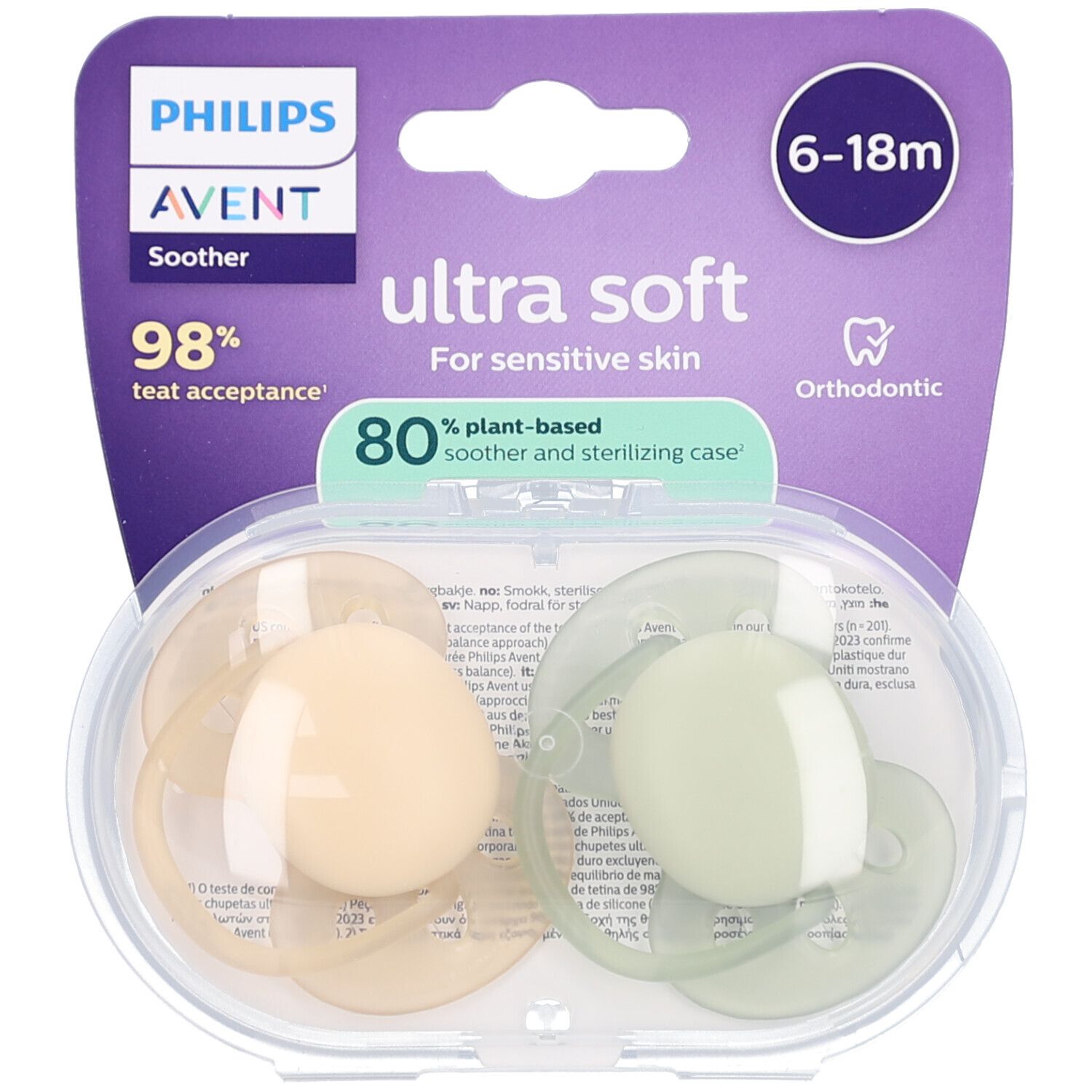 Philips Avent Fopspeen +6m Soft perzik/olijf 2st 2 St Schnuller