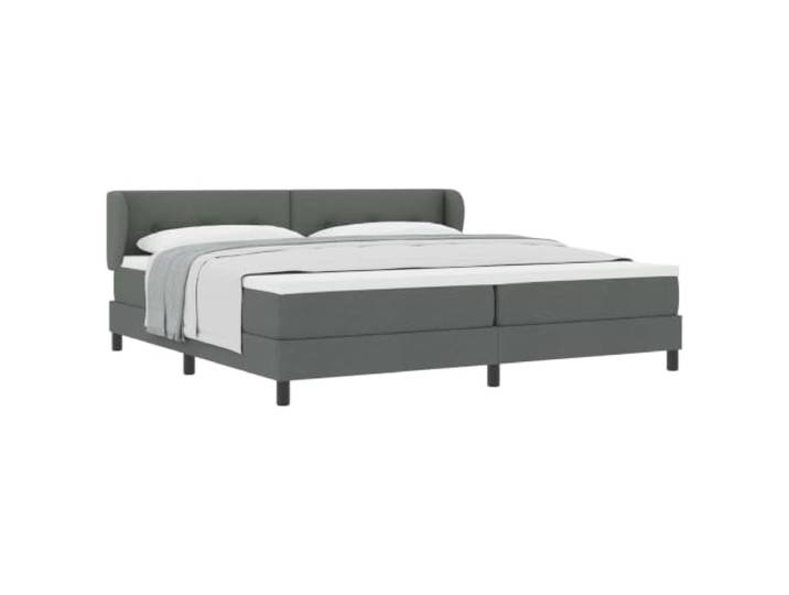 KTHLBRH Boxspringbett mit Kopfteil dunkelgrau 200 x 200 cm Stoff Taschenfederkernmatratze, höhenverstellbares Kopfteil aus Holz, Akzente aus Kiefer, schwarze Füße, Design