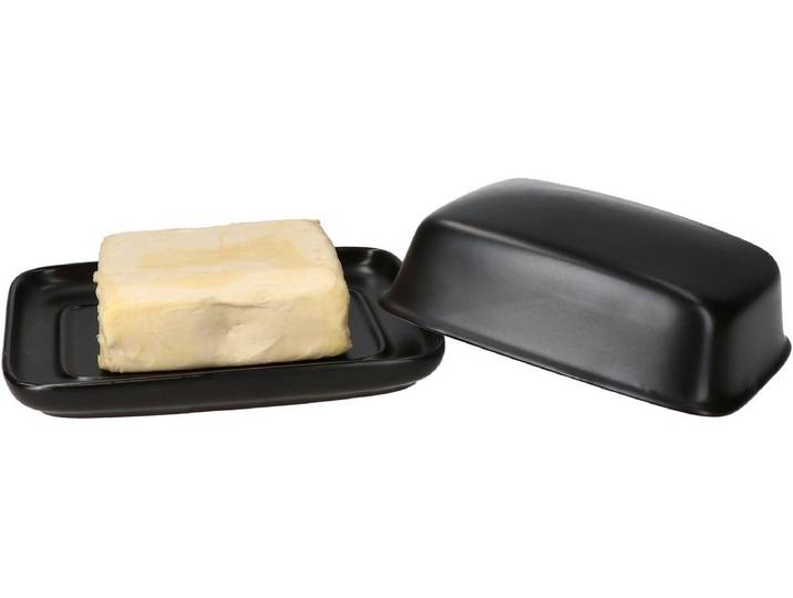 RUNA zwart steengoed botervlootje met deksel - 24302141