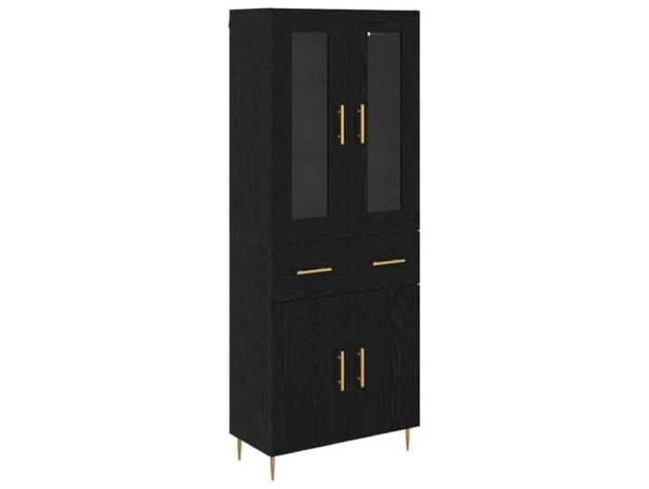 HGFDVCMR Highboard 2er Set Schwarz Eichen-Optik Vitrinenschrank Stilvolle Wohnzimmer-Vitrine: Schlankes Design mit Glastüren, Schubladen und goldenen Füßen für platzsparenden Stauraum.