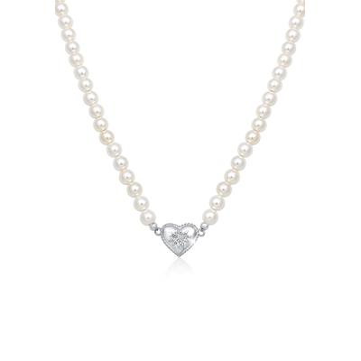 Silberkette ELLI "Halskette Elli Halskette Choker Perle Herz Edelweiss 925 Silber" Gr. 40, silber, Halsketten, Damen, Silber 925 (Sterlingsilber), Silberkette