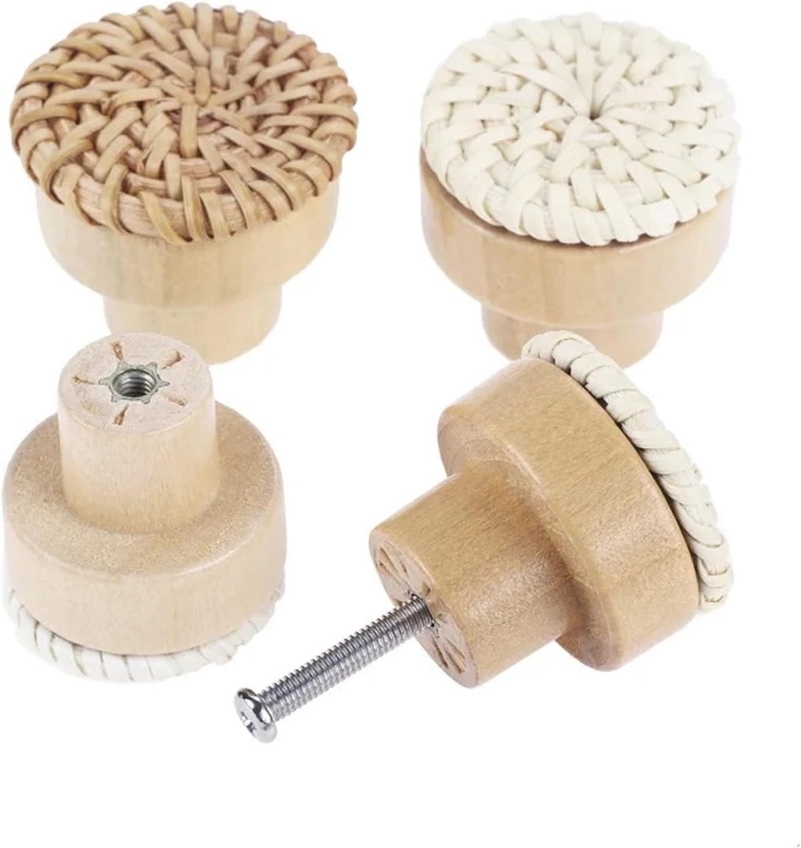 Rotan Houten Ladeknop Wit - Meubelgreep voor Kastdeur en Keuken - 45 mm